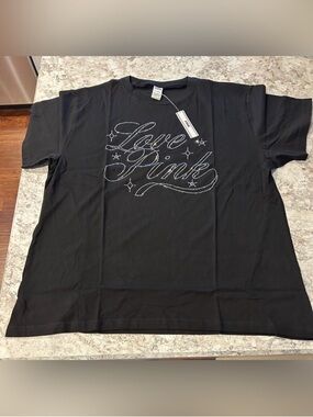 VS PINK LIMITED EDITION Black Bling Sequin LOVE PINK Campus  Tee Large